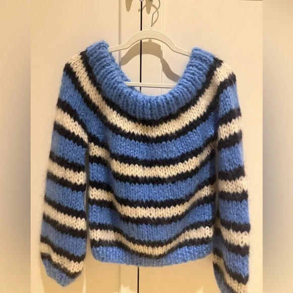 Ganni Julliard Mohair Blue and Black Striped Sweater - Picture 1 of 4